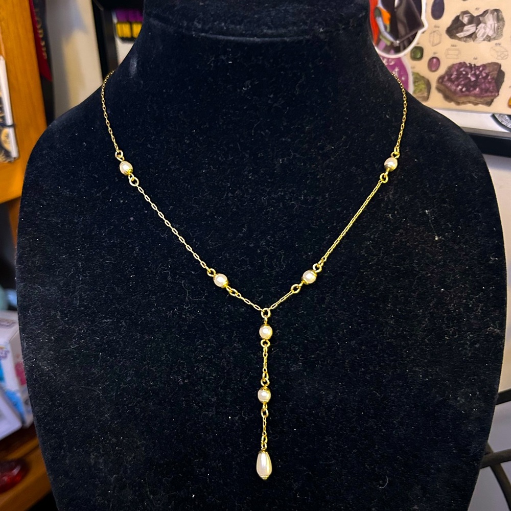 Vintage Faux Pearl Lariat Necklace